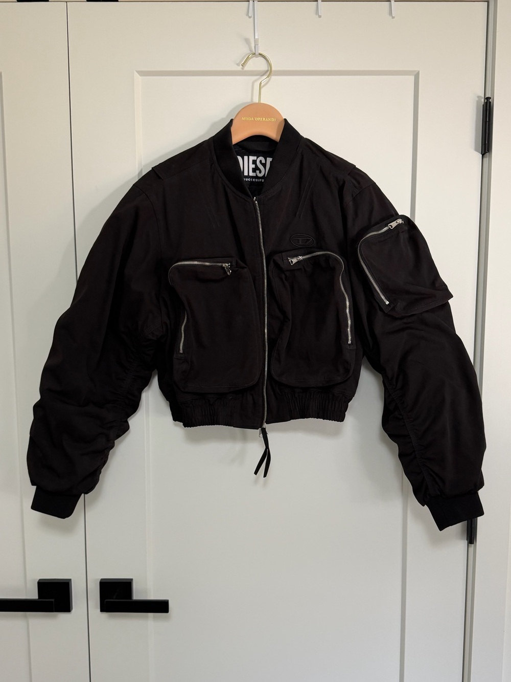 Diesel G-KHLOE Cropped Utility Bomber Jacket – Black – Size L